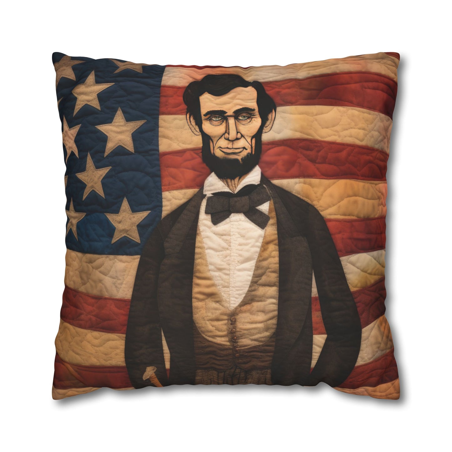Faux Quilted Abe Lincoln Square Poly Canvas Pillowcase