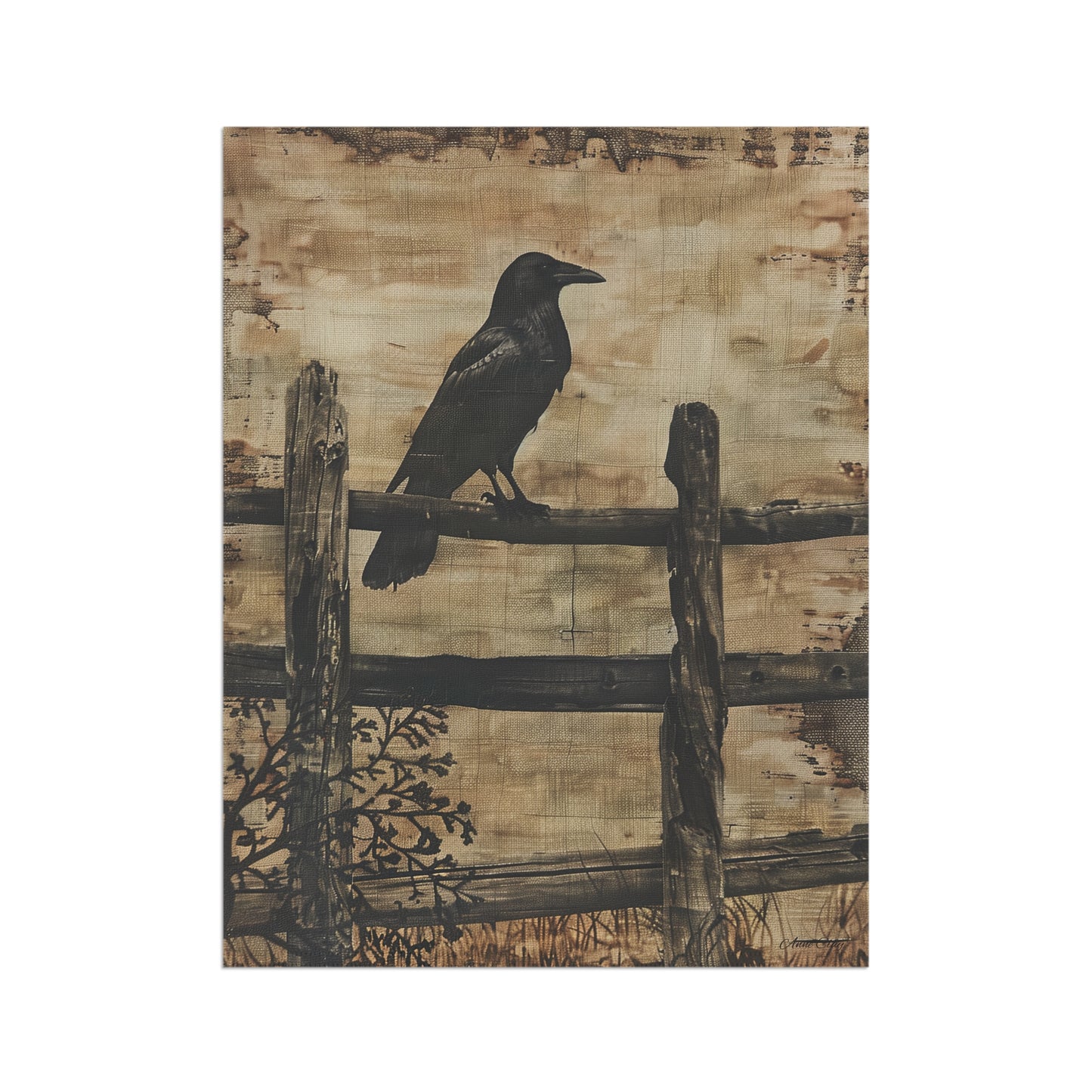 Crow on a Split Rail Fence Garden & House Banner