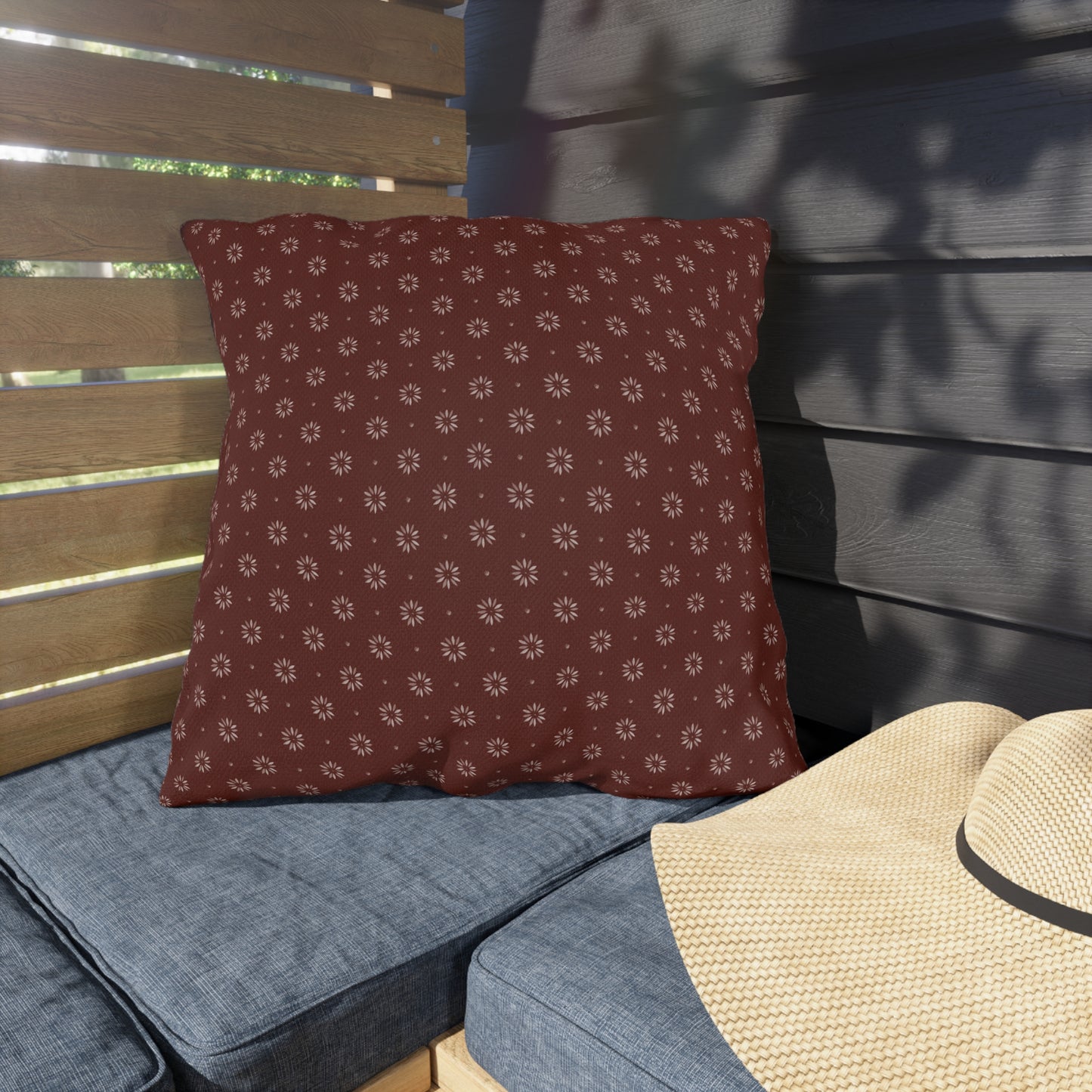 Red and Gold Stencil Outdoor Pillows