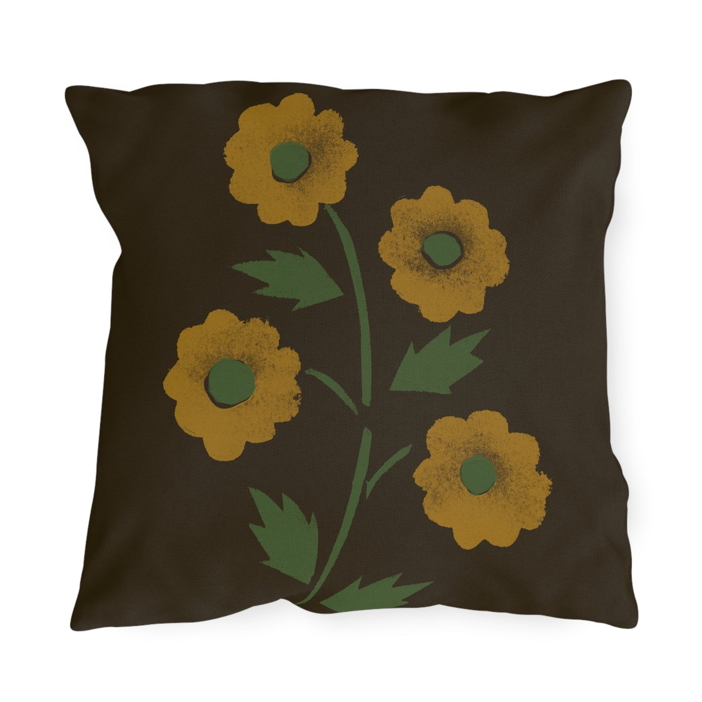 Stencil Flowers on Brown Outdoor Pillows
