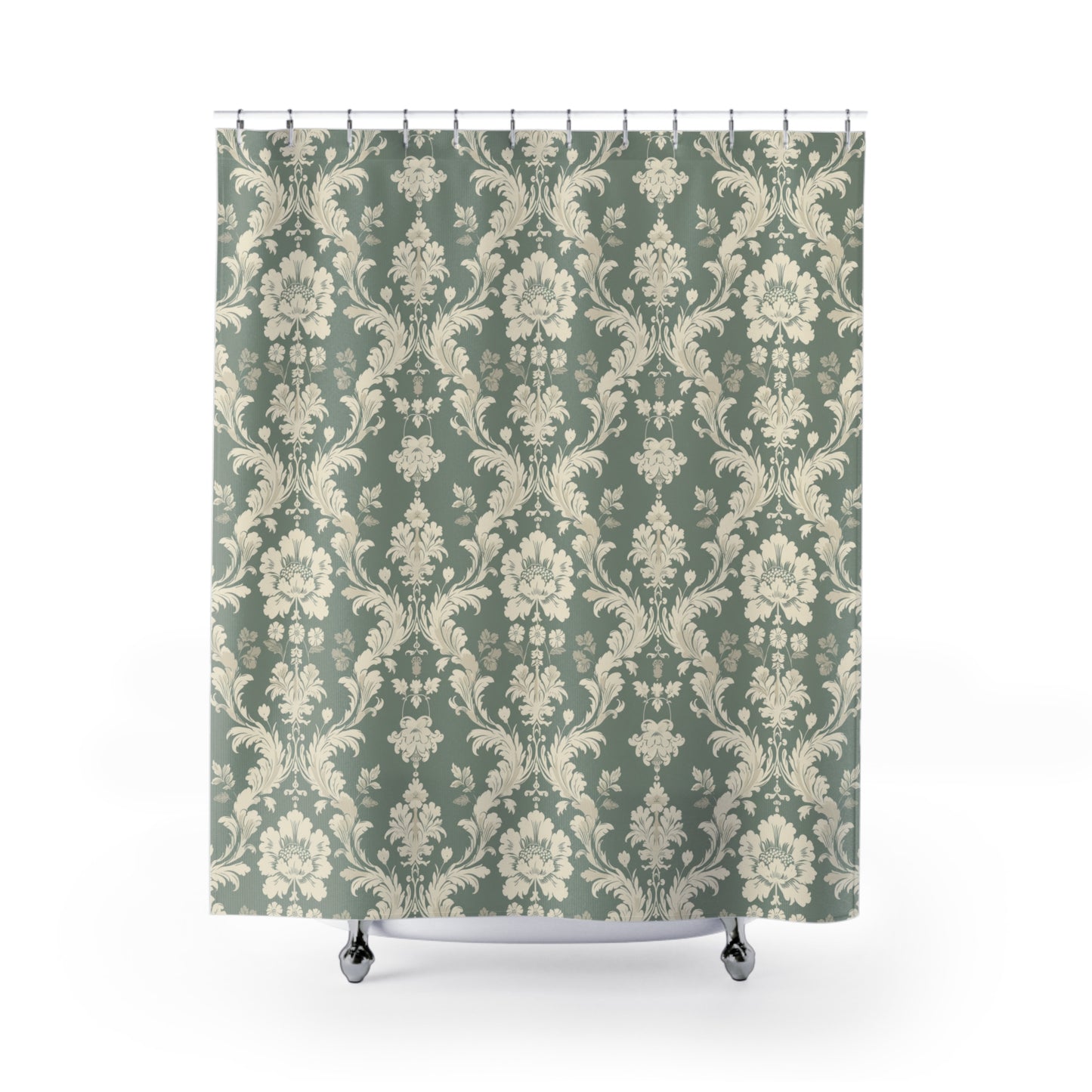 Green Damask Shower Curtains