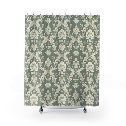 Green Damask Shower Curtains