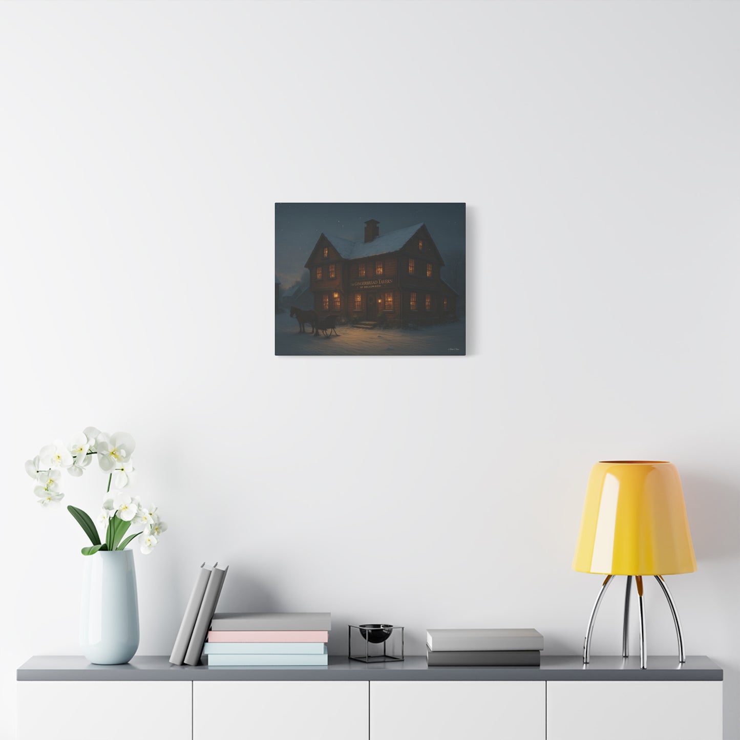 Gingerbread Tavern Winter Night Matte Stretched Canvas