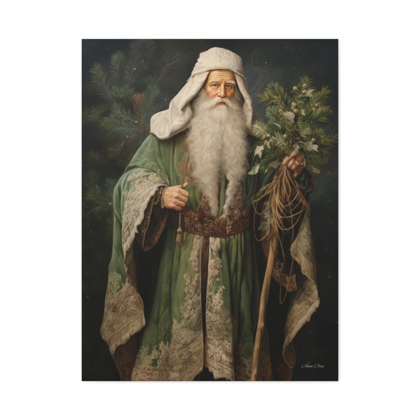 Green Tree Santa Matte Canvas, Stretched, 1.25"