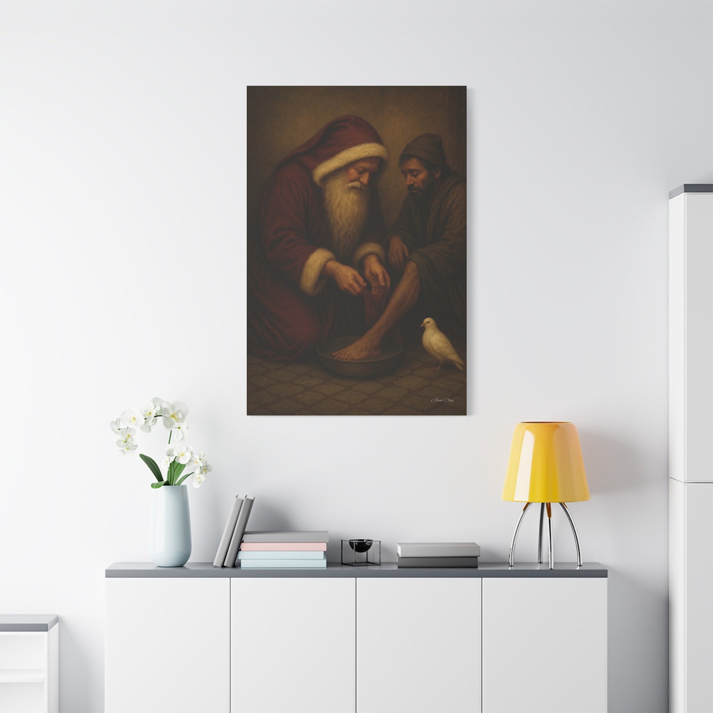 Servant Santa, Christmas, Spirit of Christmas Inspirational Canvas Art: Compassionate Santa & Suffering Figure