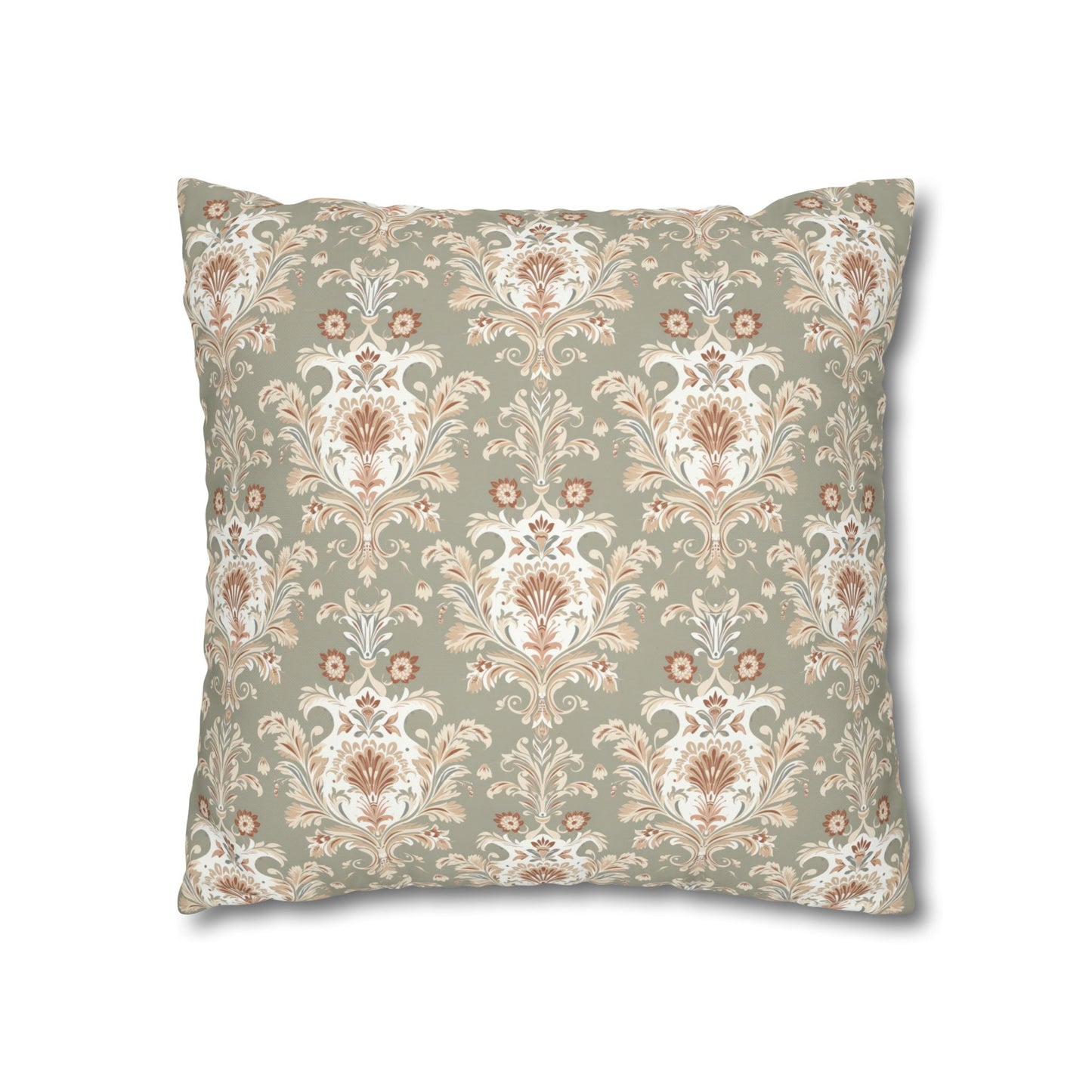 Fantasy Collection Green Damask Square Poly Canvas Pillowcase