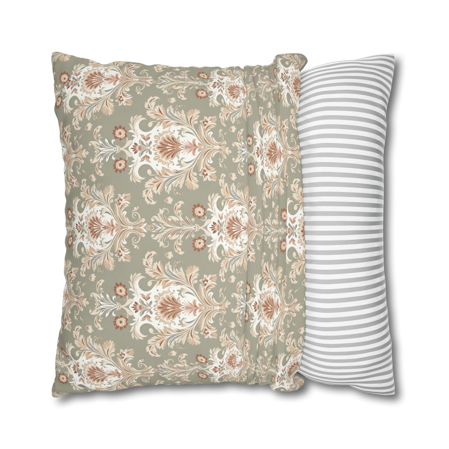 Fantasy Collection Green Damask Square Poly Canvas Pillowcase