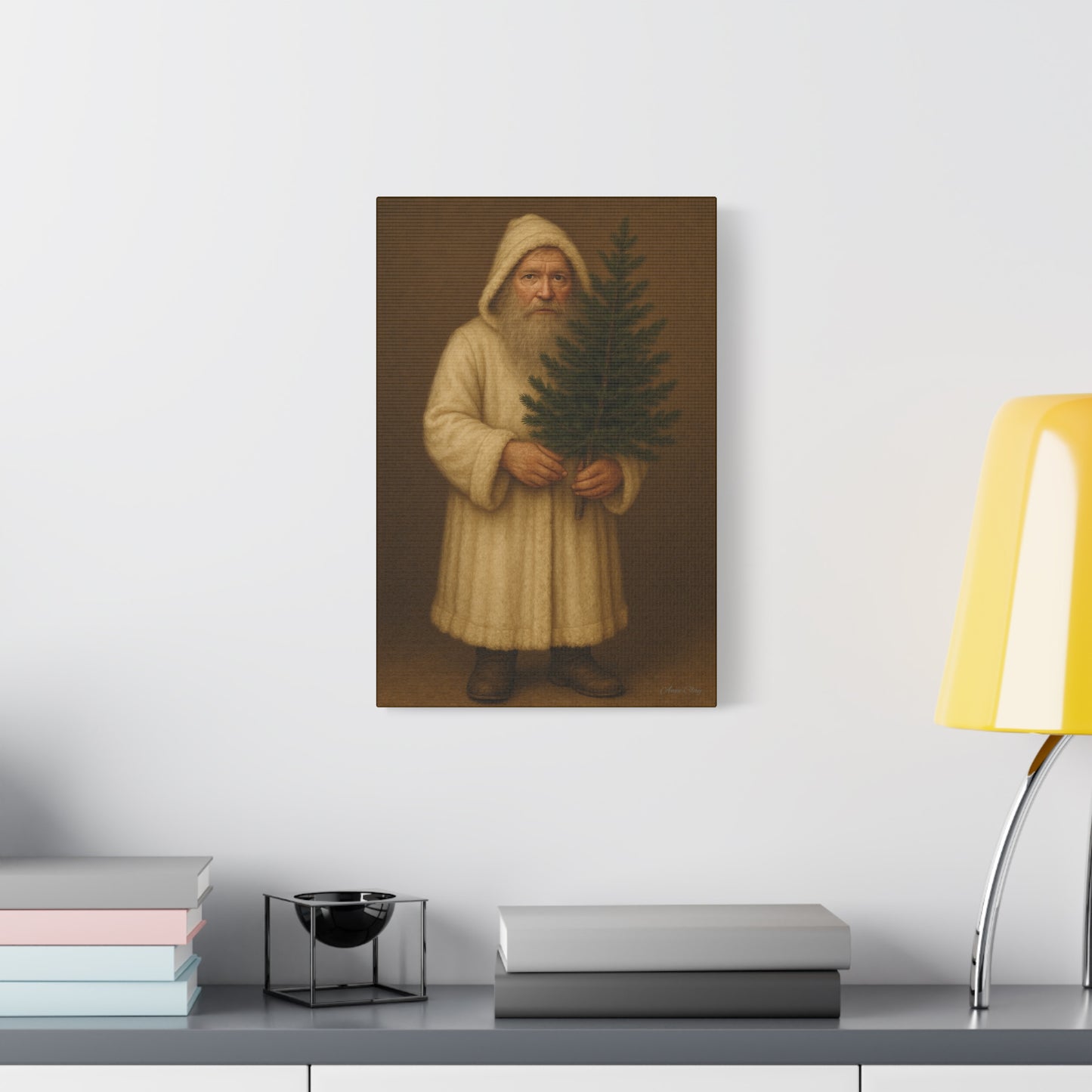 Holiday Canvas Art Print - Cozy Santa with Christmas Tree