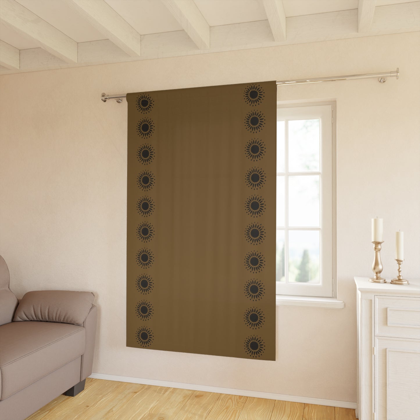 Black Sunflowers on Mustard Window Curtains (1 Piece)