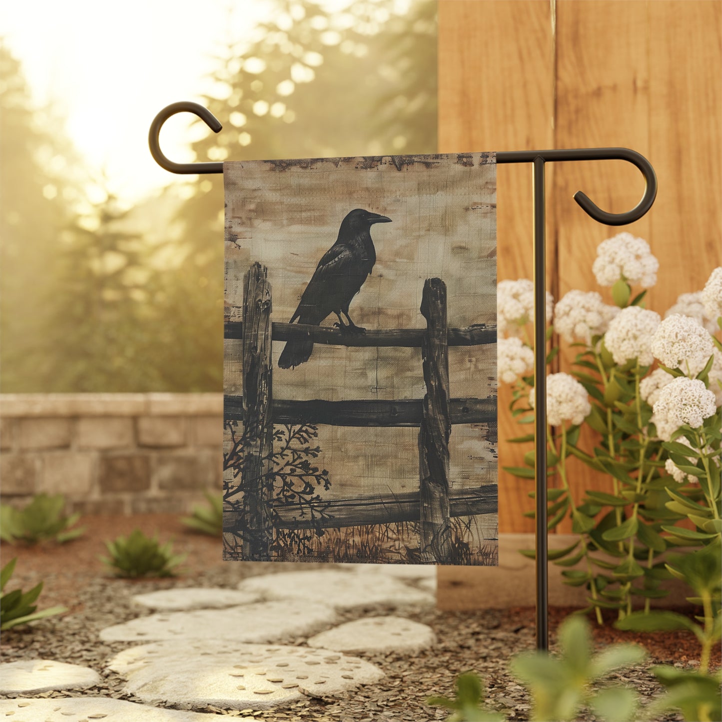 Crow on a Split Rail Fence Garden & House Banner