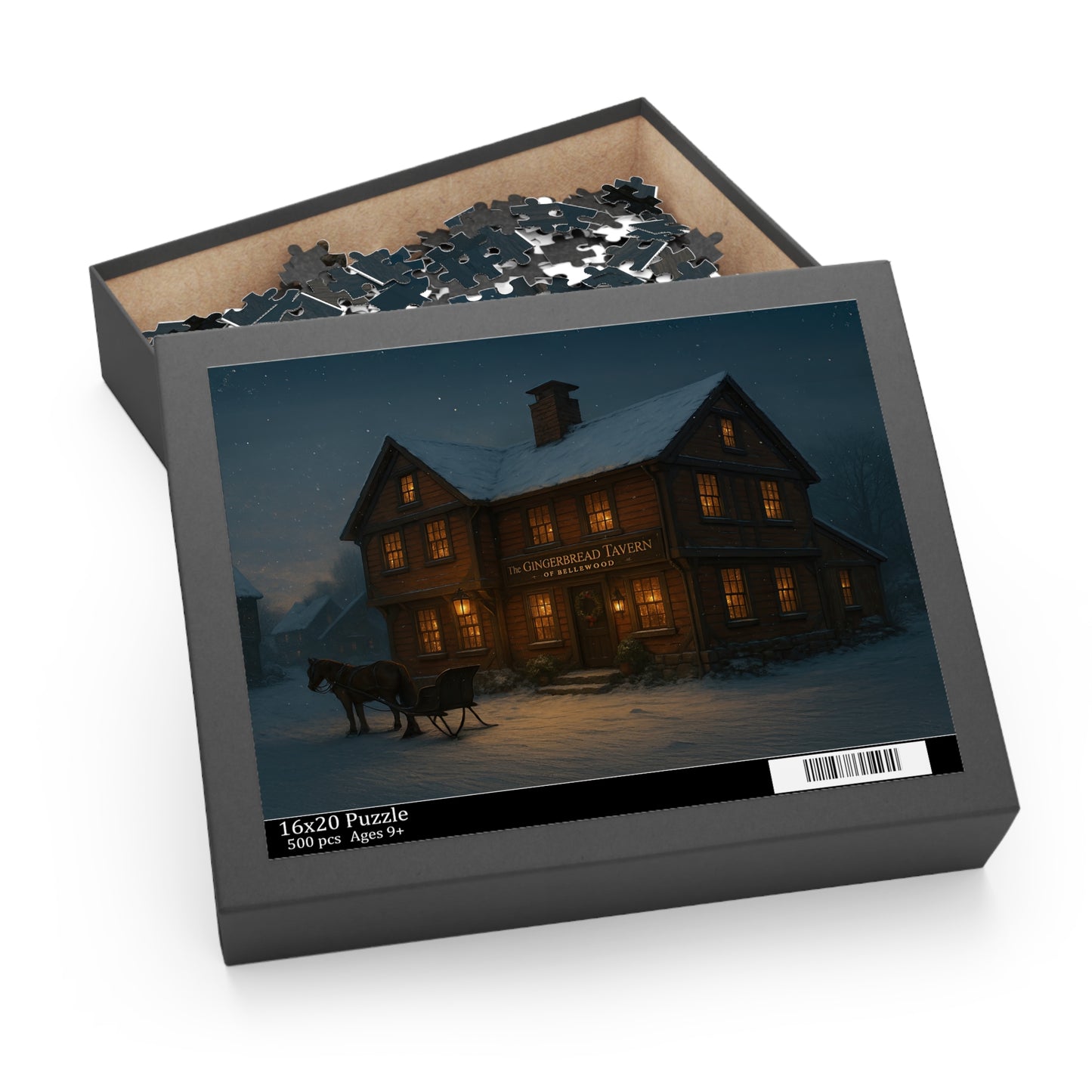 PUZZLE!!!! Cozy Snowy Tavern Puzzle — Warm-Lit Winter Evening Jigsaw (120/252/500 pcs)