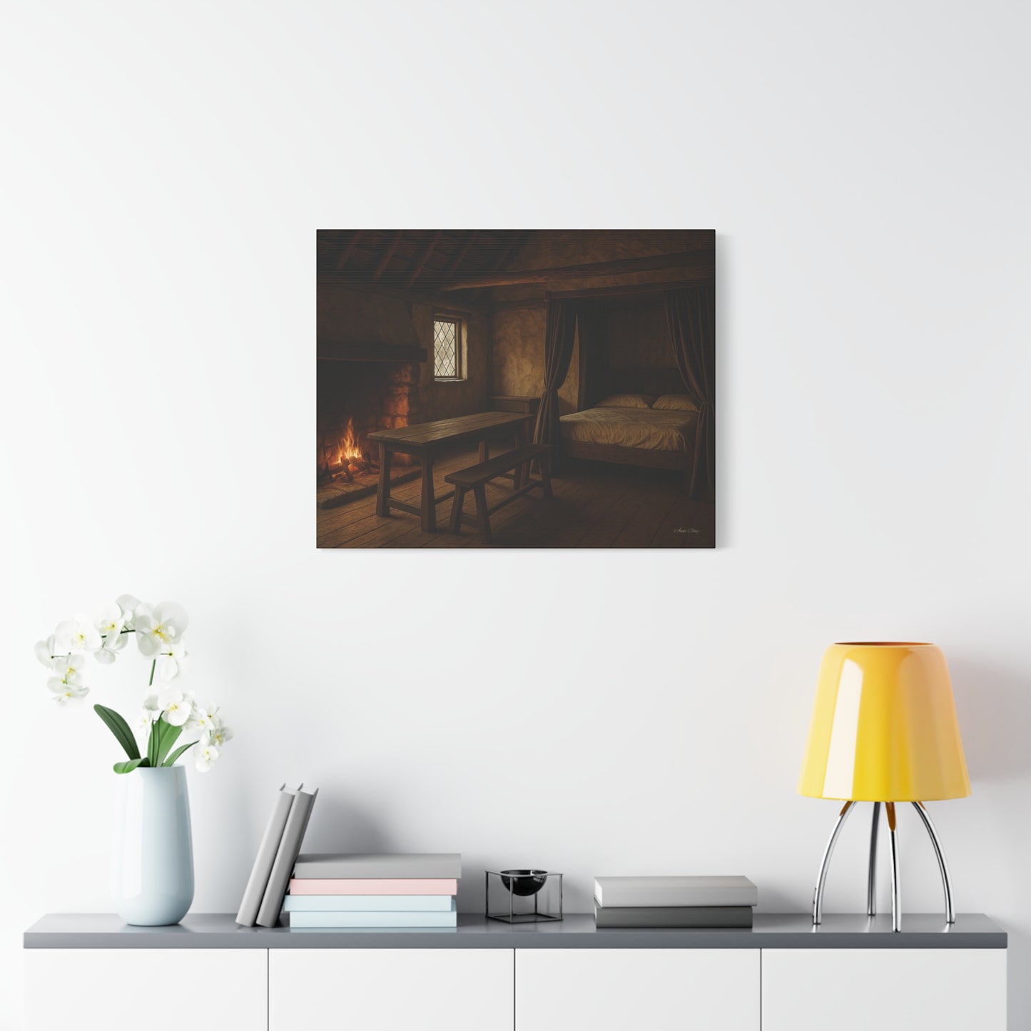 Cozy Cabin Matte Canvas Print, Rustic Home Decor, Nature Wall Art, Fireplace Artwork, Gift for Homeowners