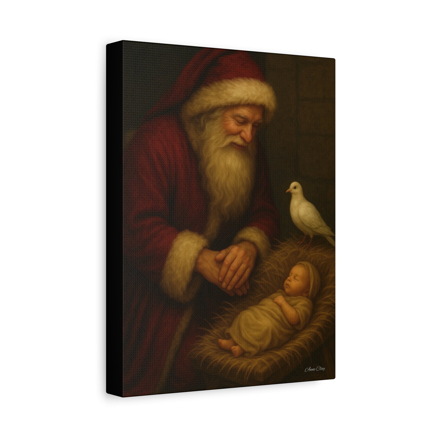 Santa and the Prince of Peace, Baby Jesus, Religious Christmas Canvas Wall Art