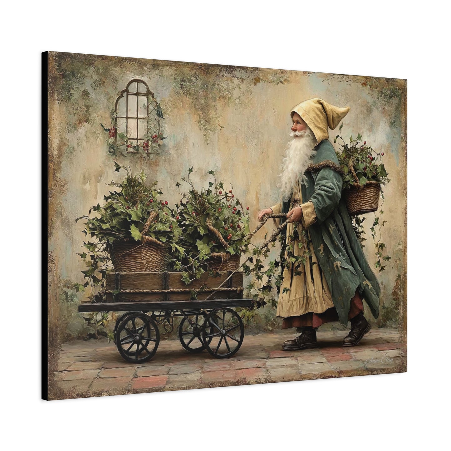 Charming Garden Gnome Canvas, Botanical Wall Art, Home Decor, Rustic Art Print, Perfect Gift for Garden Lovers, Holiday Decor