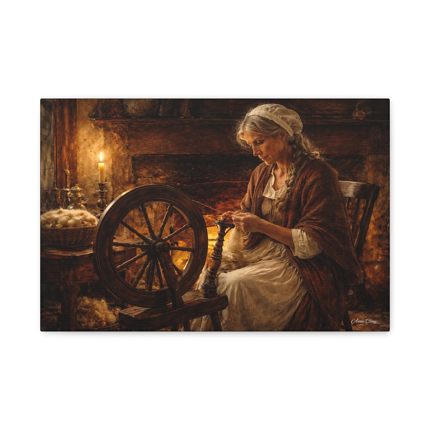 Domestic Spinning Wheel Cottagecore Matte Canvas Print