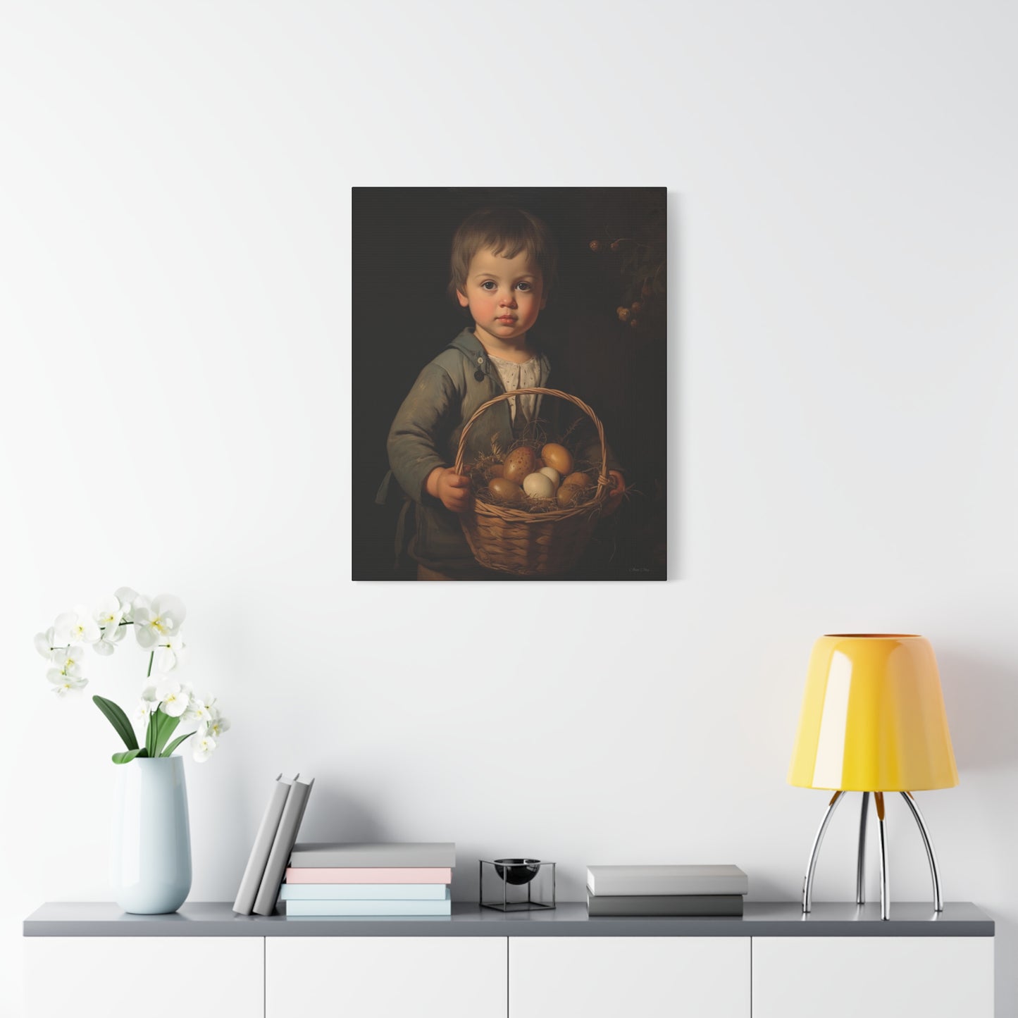 Charming Kid's Art Canvas - Vintage Style Bunny & Eggs Design for Home Decor