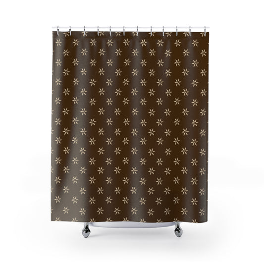 Cream Flower Stencil on Chocolate Shower Curtains