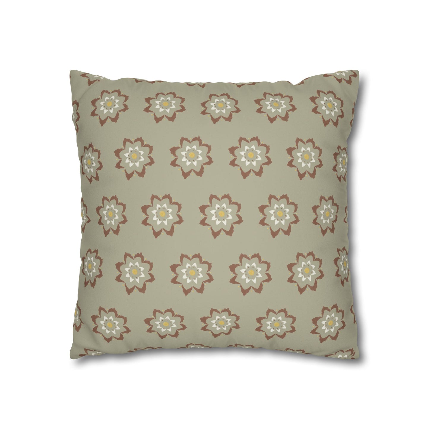 Fantasy Collection Taupe Small Flower Stencil Faux Suede Square Pillowcase