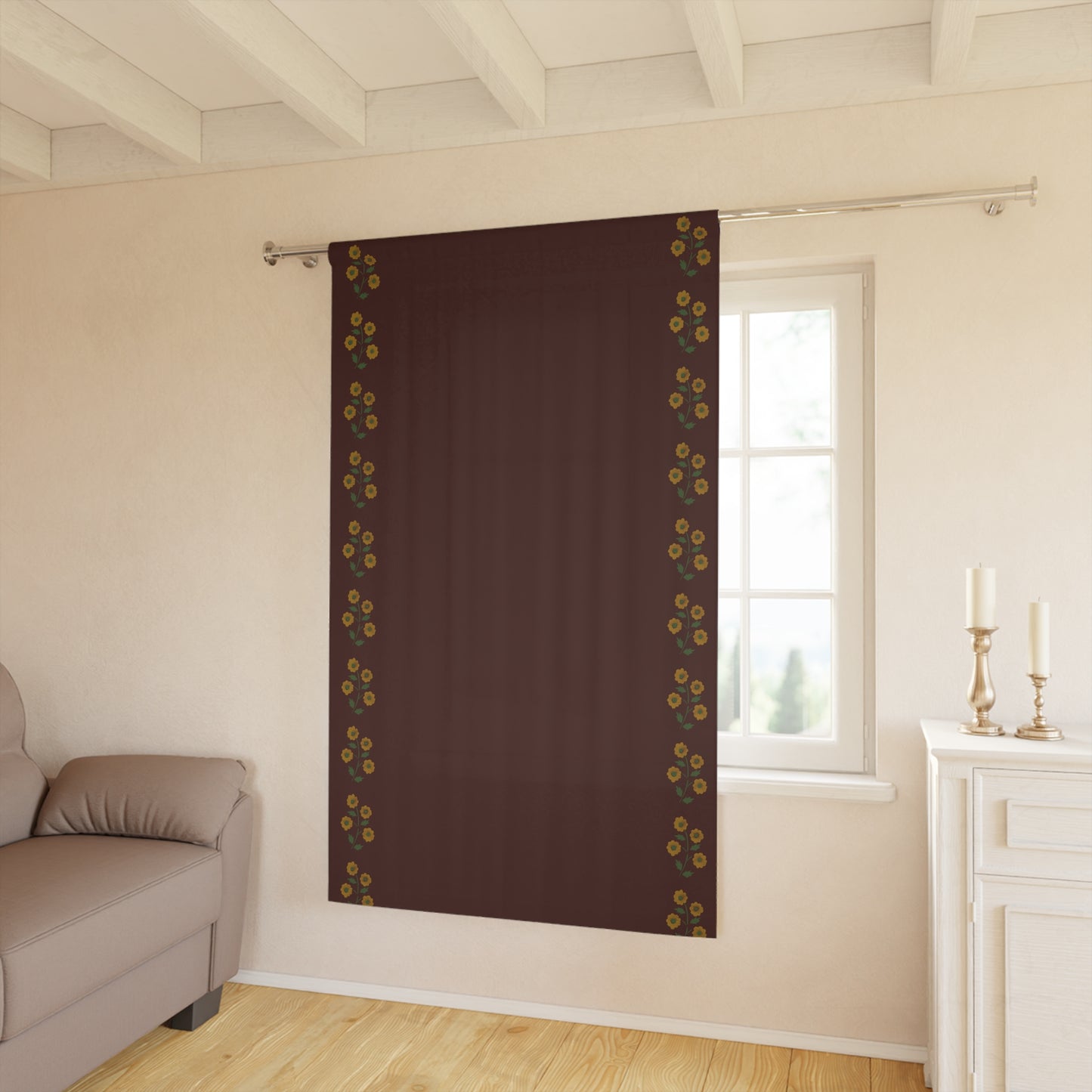 Stencil Flower Border Window Curtains (1 Piece)