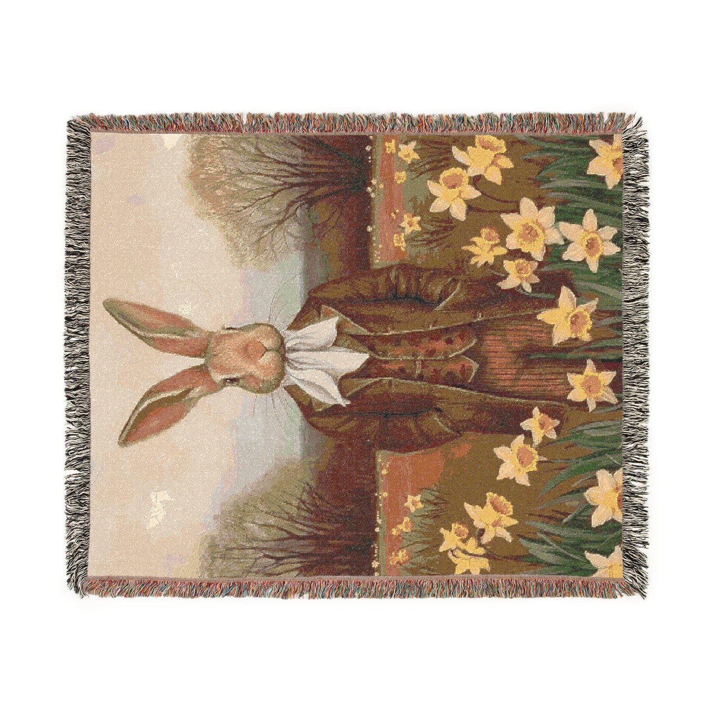 Vintage Rabbit Woven Blanket - Cozy Home Decor for Spring Celebrations