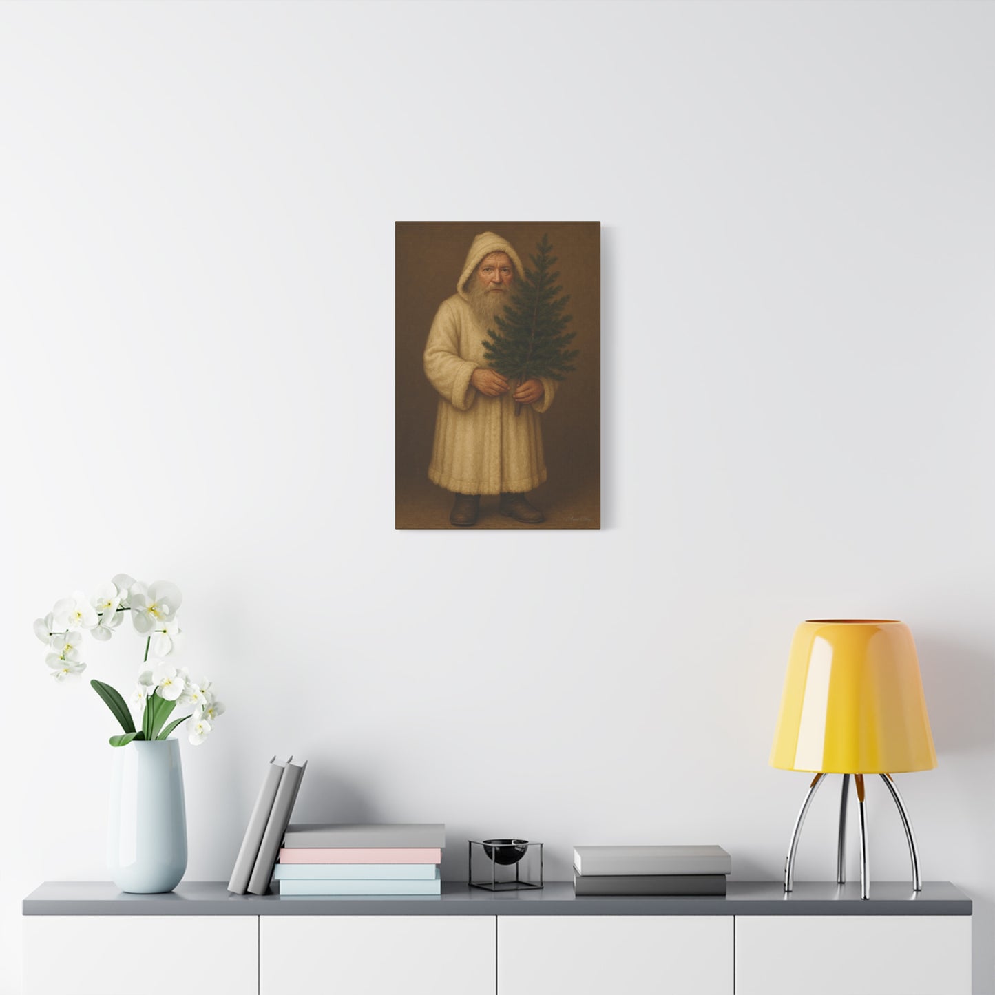 Holiday Canvas Art Print - Cozy Santa with Christmas Tree