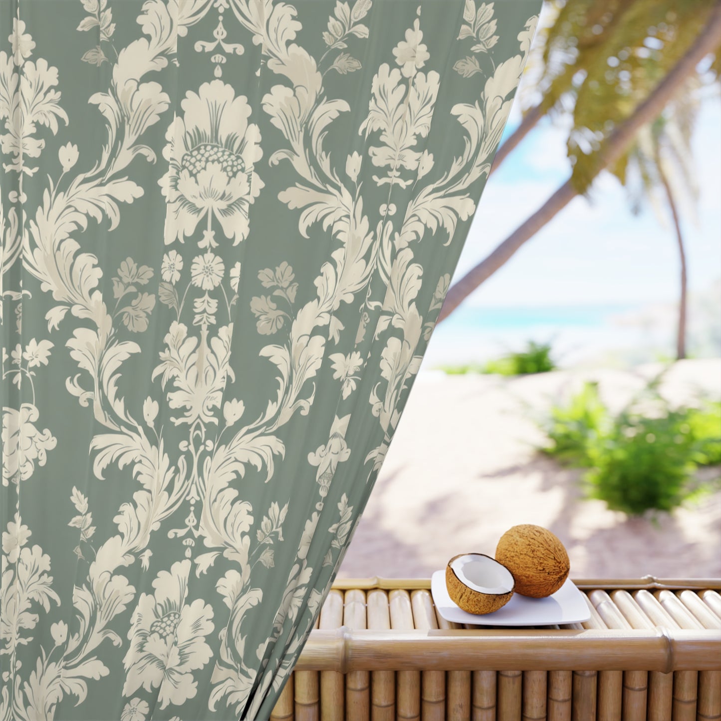 Elegant Floral Window Curtains - Vintage Green Design