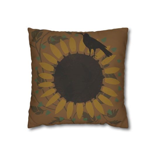 Sunflower and Crow Stencil Pillow Square Poly Canvas Pillowcase