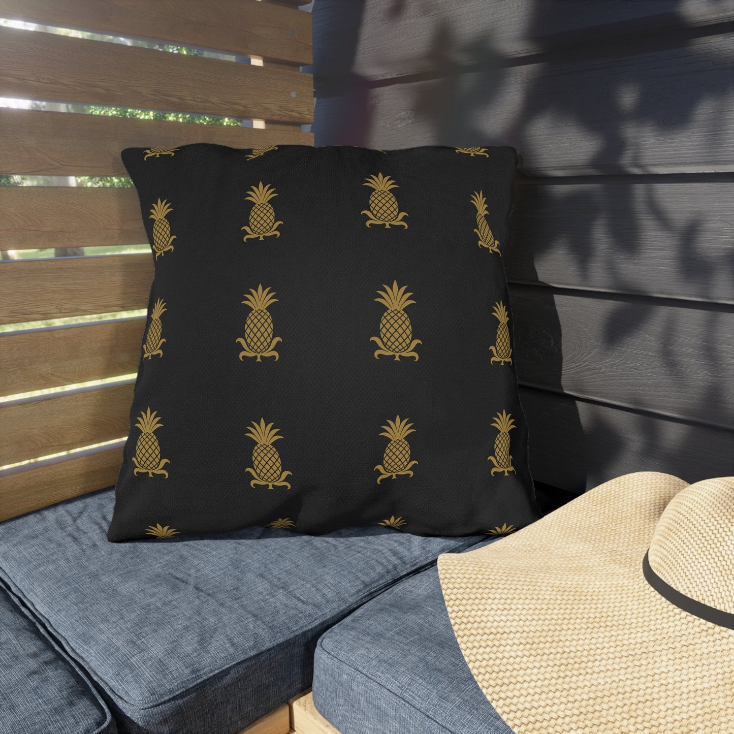 Golden Pineapple Outdoor Pillows - Tropical Decor, Garden Accessories, Patio Cushions, Summer Vibes, Home Decor