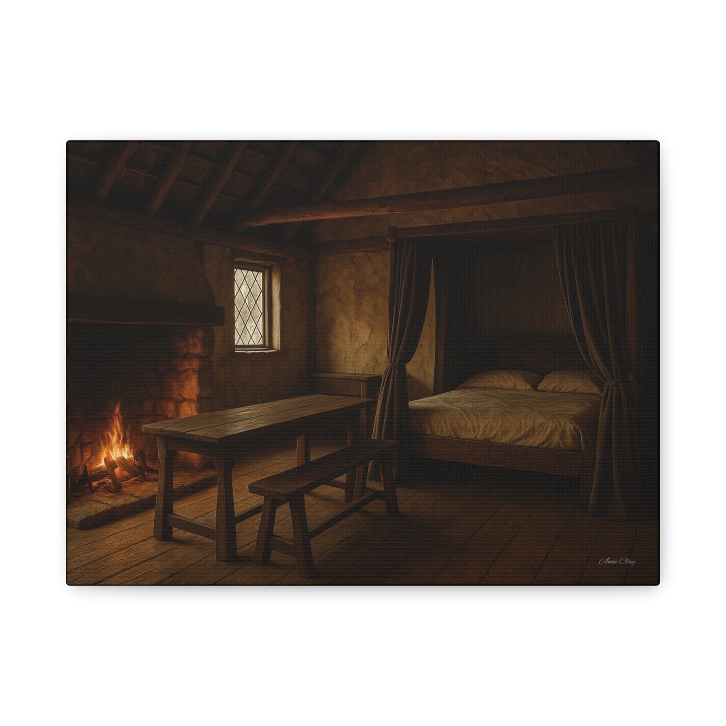 Cozy Cabin Matte Canvas Print, Rustic Home Decor, Nature Wall Art, Fireplace Artwork, Gift for Homeowners