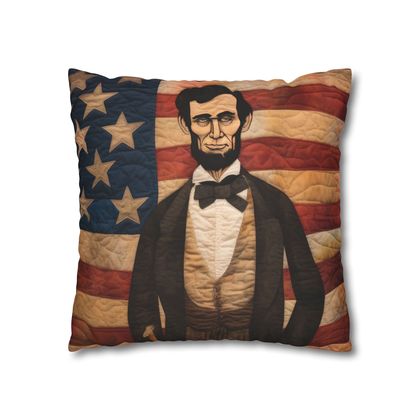 Faux Quilted Abe Lincoln Square Poly Canvas Pillowcase