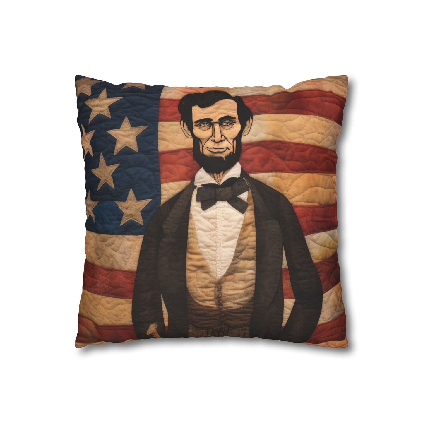 Faux Quilted Abe Lincoln Square Poly Canvas Pillowcase