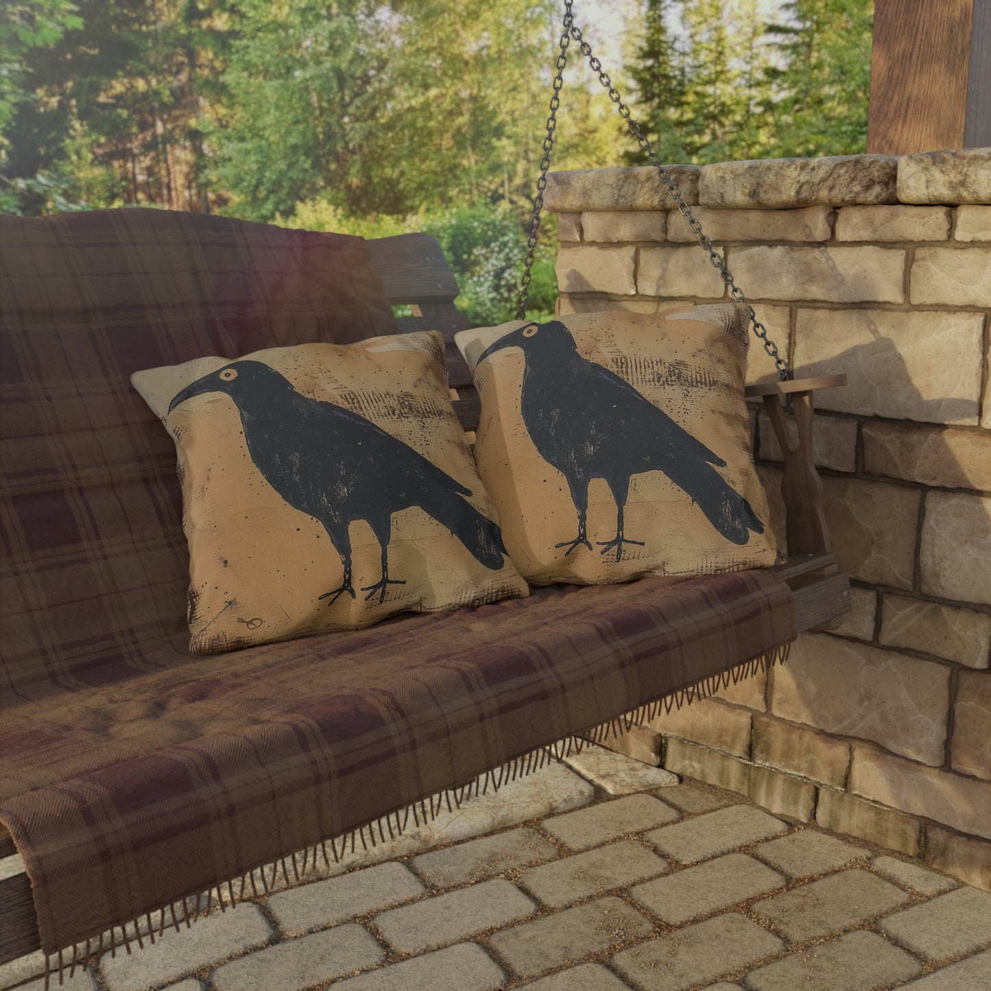 Artistic Outdoor Pillows | Black Bird Design, Garden Decor, Patio Accessories,