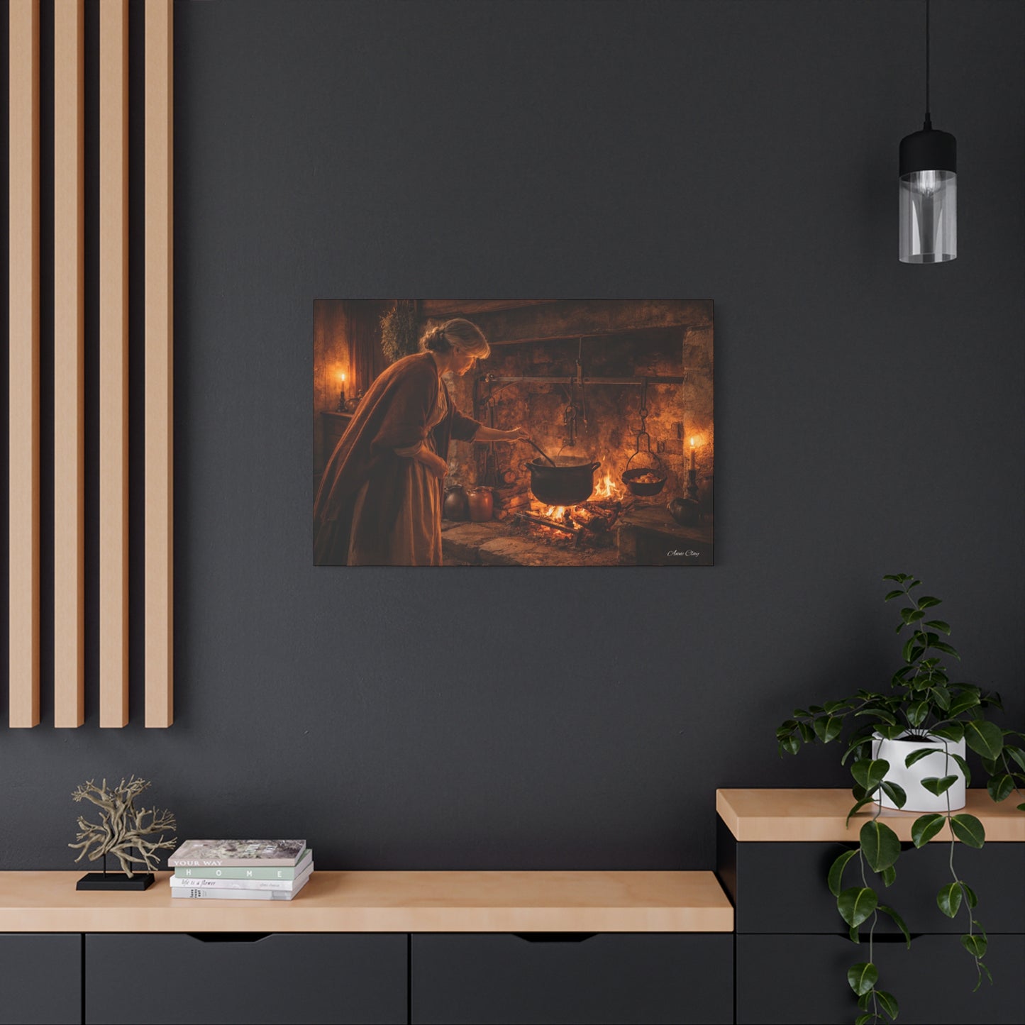 Domestic Colonial Woman at Hearth Matte Canvas