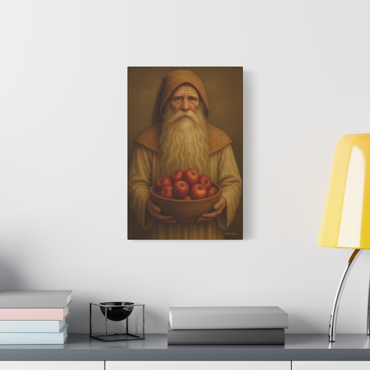 Rustic Canvas Wall Art - Wise Elder with Apples