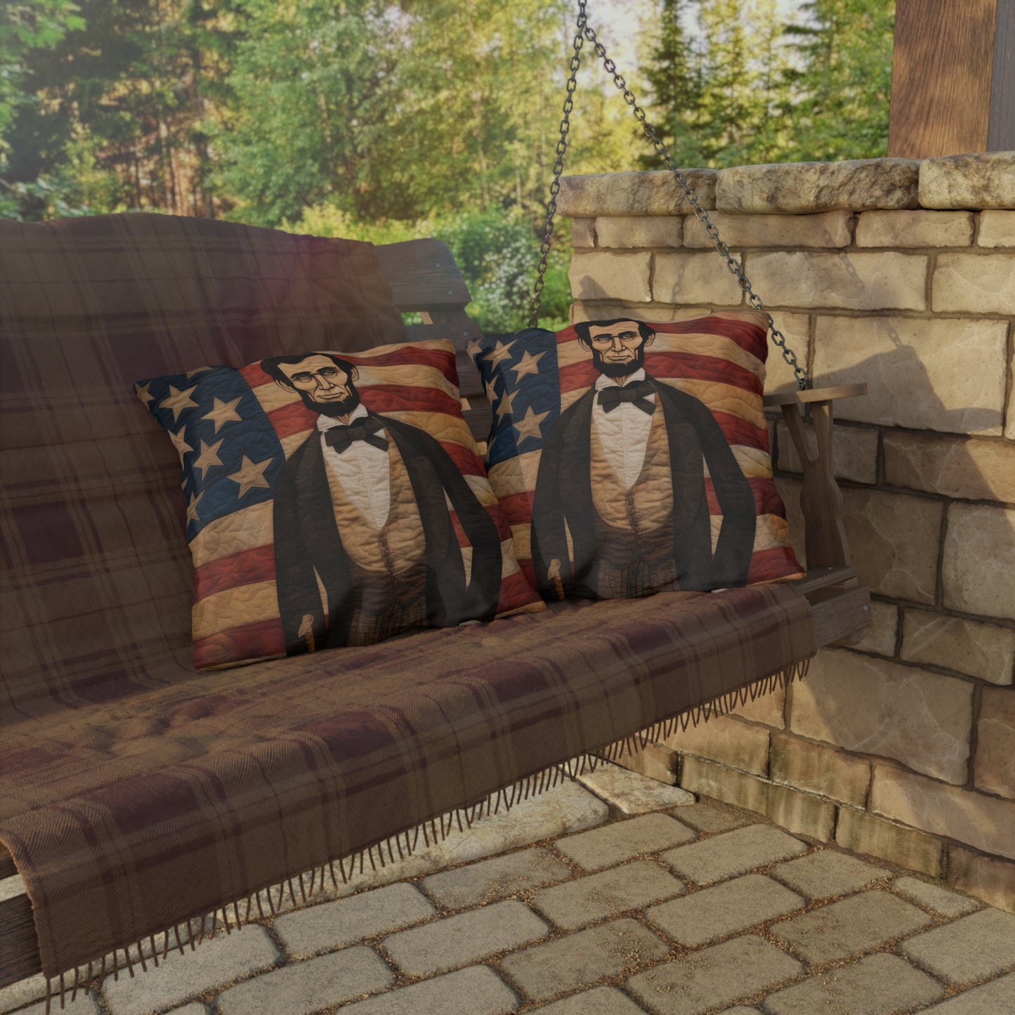 Stitched Abe Lincoln Outdoor Pillows