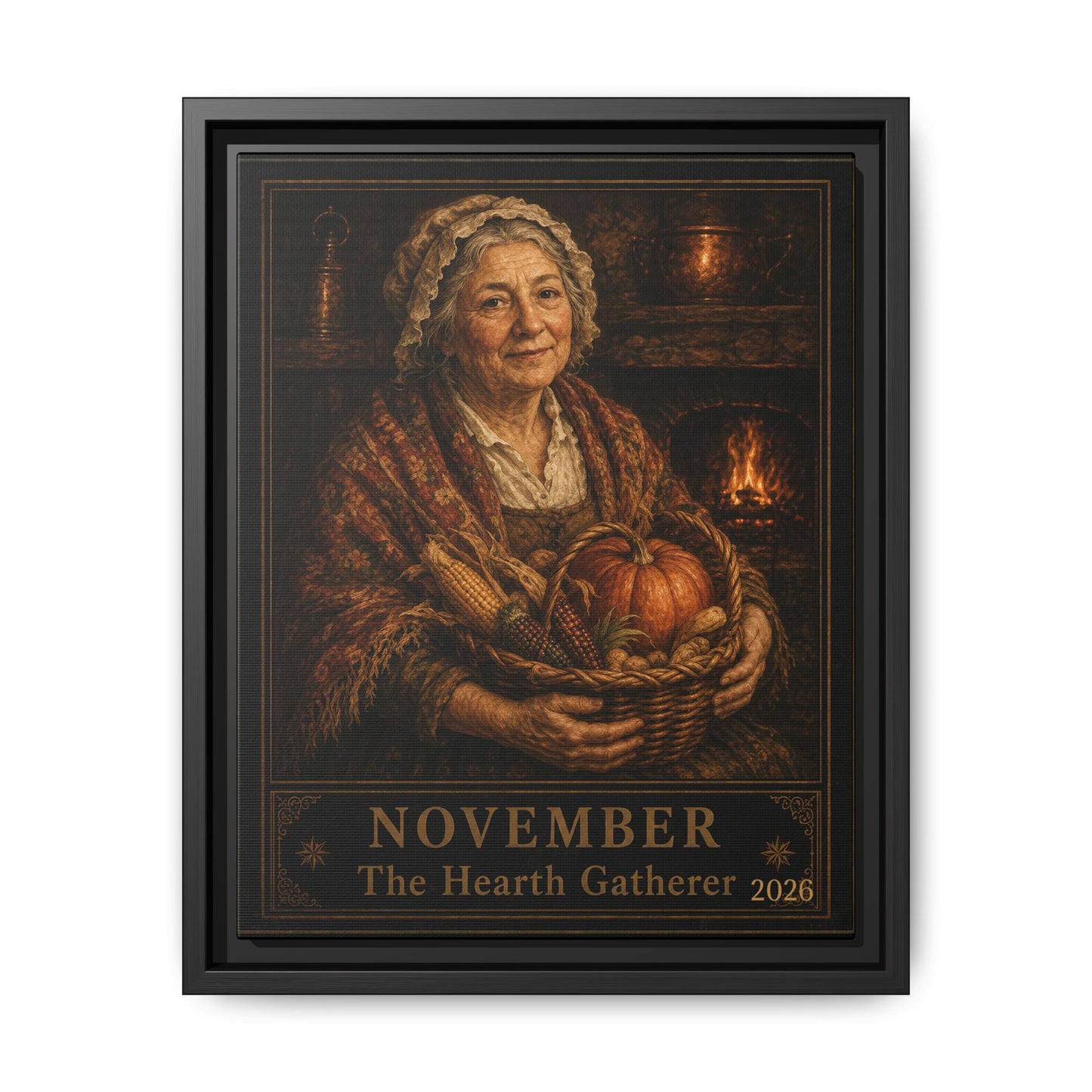 November 'The Hearth Gatherer' Framed Canvas Wall Art FLINT HOUSE COLLECTIBLES