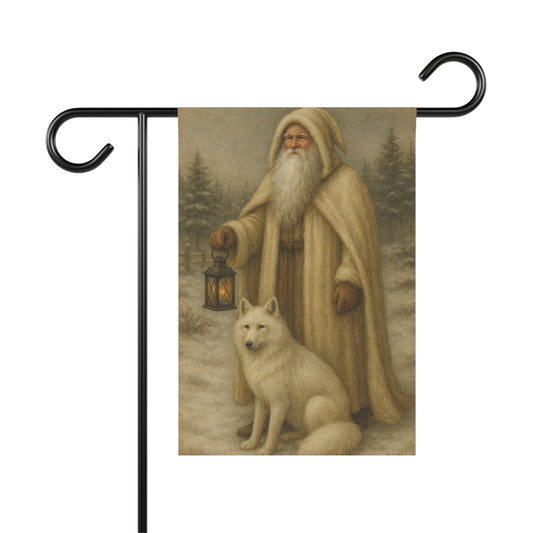 Winter-Themed Garden Banner Featuring a Lantern-Secured Santa and Arctic Fox, Cozy Home Decor for the Holidays, Outdoor Display, [...]