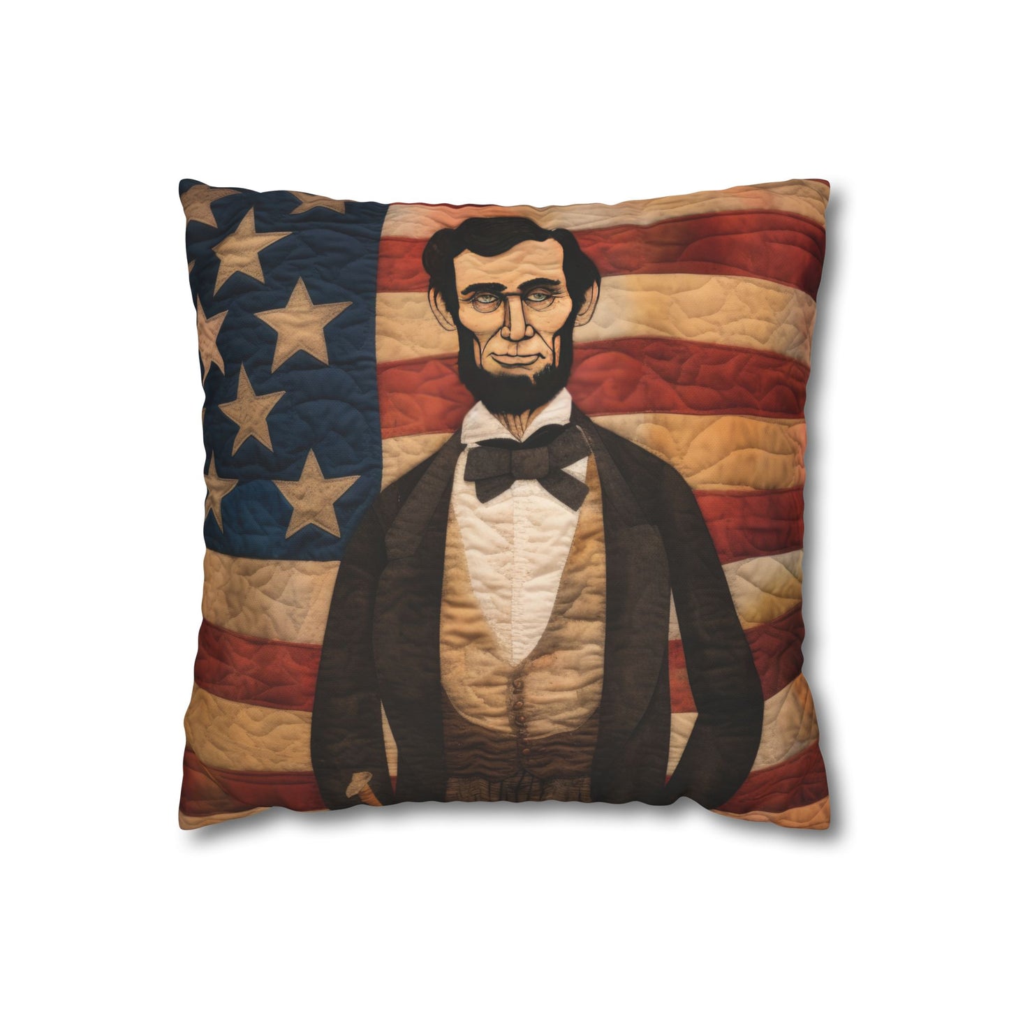 Faux Quilted Abe Lincoln Square Poly Canvas Pillowcase