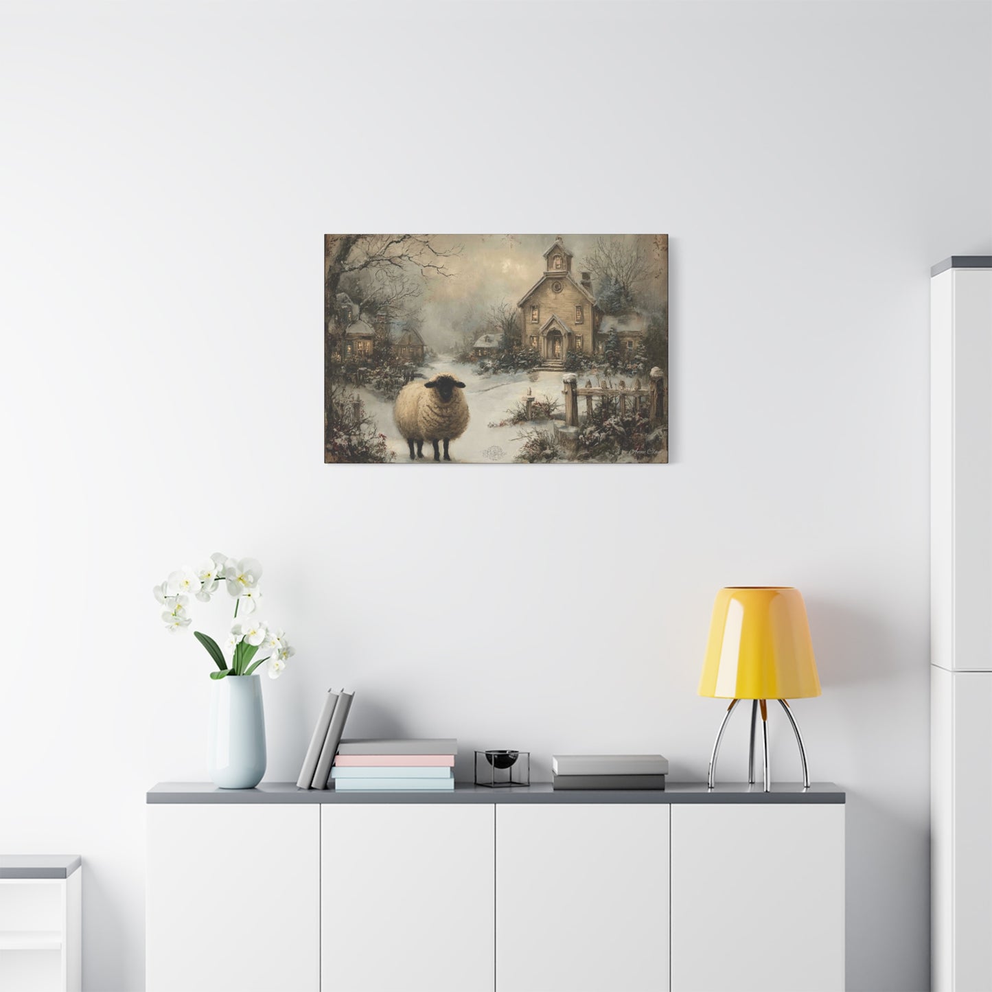 Winter Sheep Canvas Print, Cozy Home Decor, Farmhouse Wall Art, Rustic Living Room Accent, Holiday Gift Idea, Nature Artwork