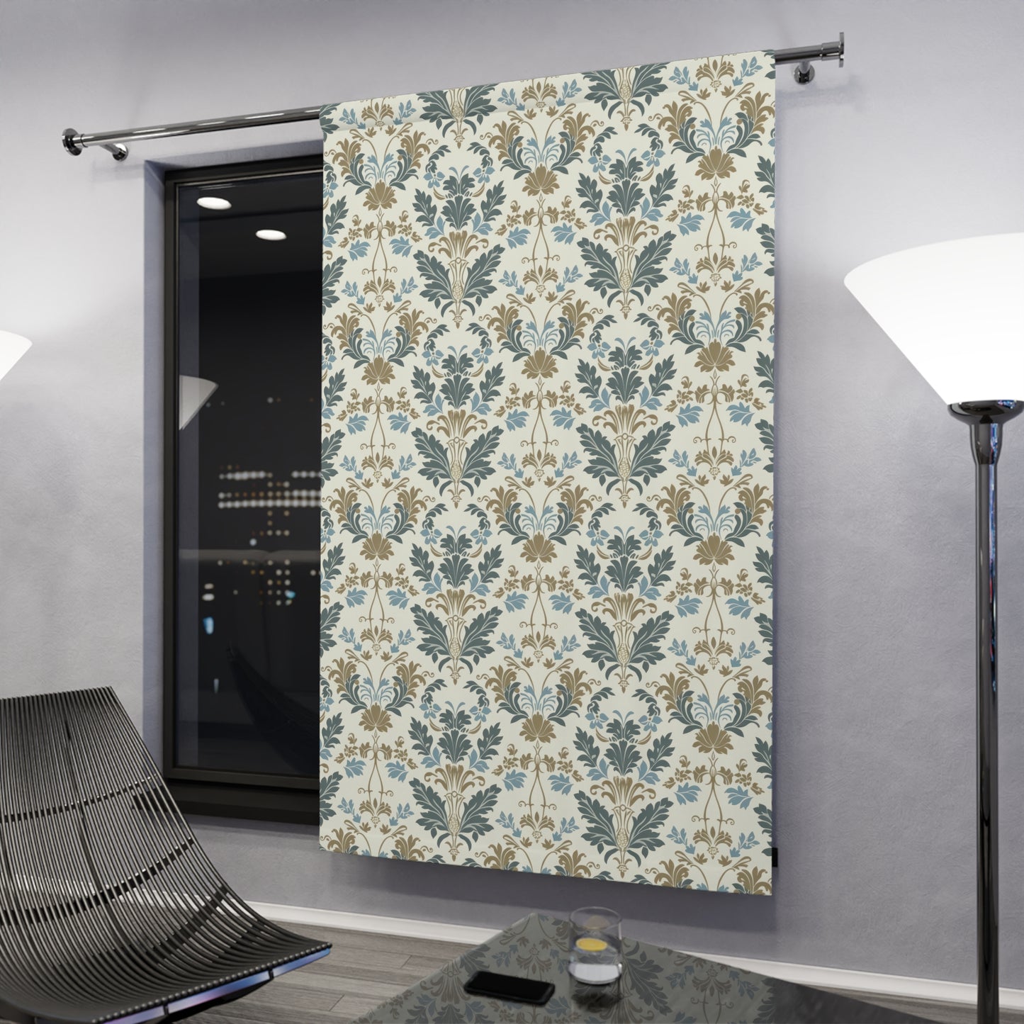 Blue and Tan Early American Style Window Curtains (1 Piece)