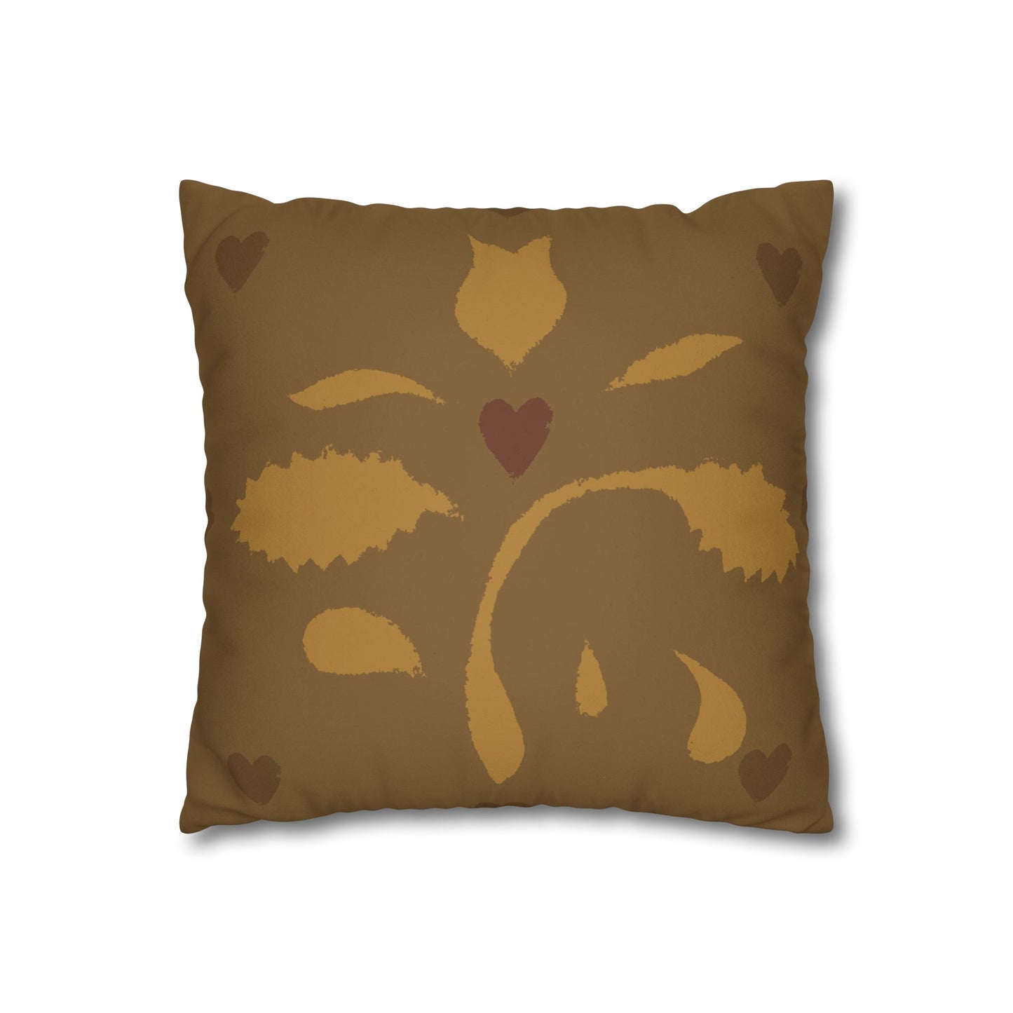 Leaves and Hearts Stencil Faux Suede Square Pillowcase