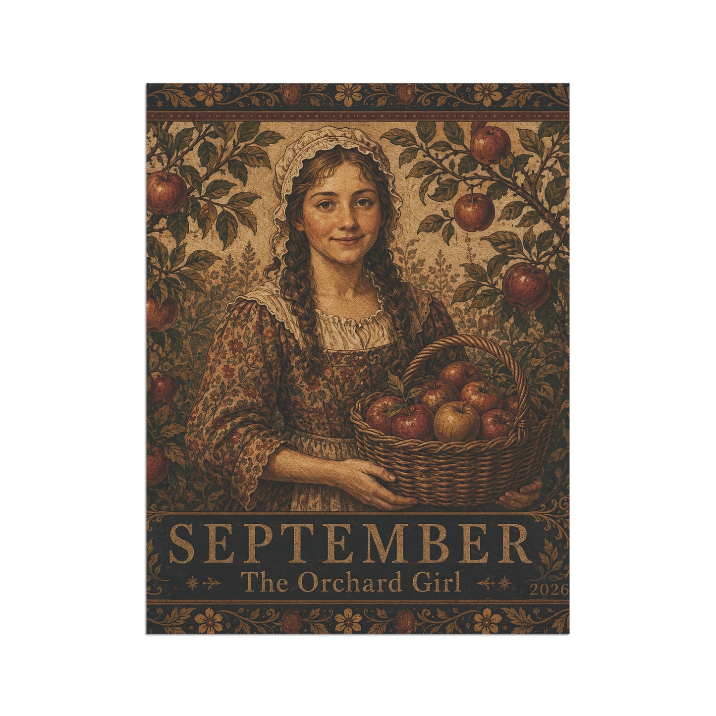 September Orchard Girl Garden Flag – Vintage Harvest House Banner