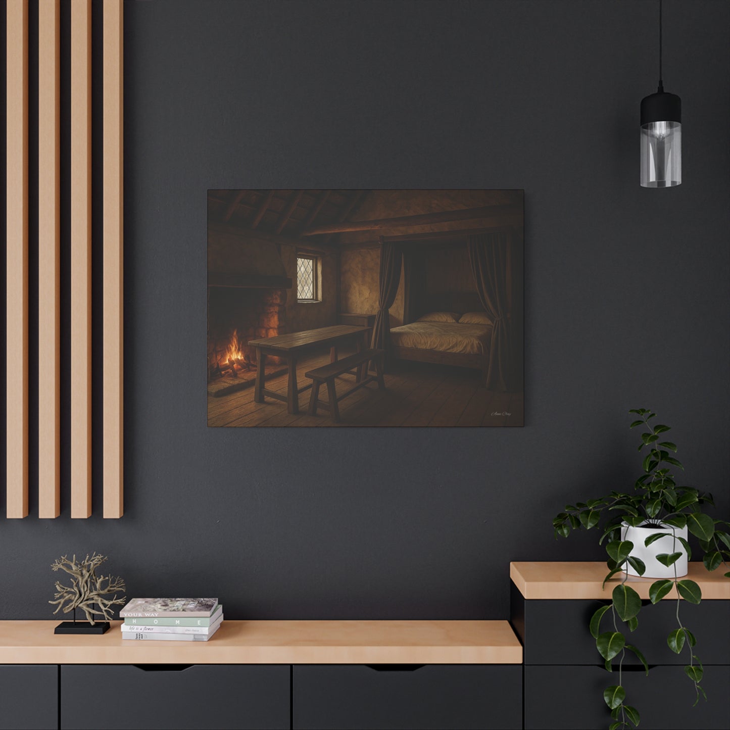 Cozy Cabin Matte Canvas Print, Rustic Home Decor, Nature Wall Art, Fireplace Artwork, Gift for Homeowners