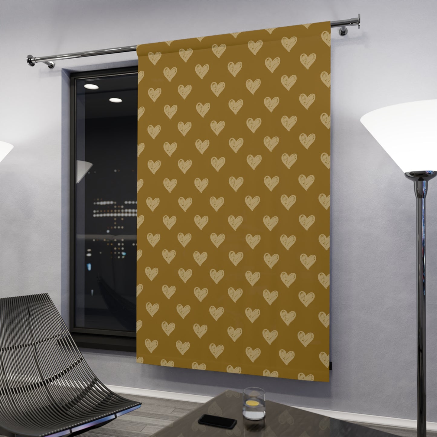 Cream Hearts on Deeper Gold Window Curtains (1 Piece)