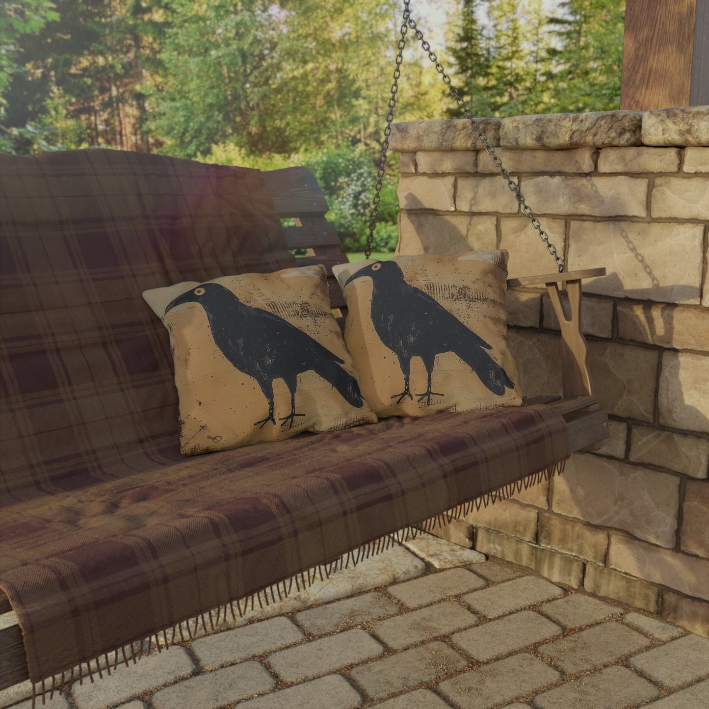 Artistic Outdoor Pillows | Black Bird Design, Garden Decor, Patio Accessories,