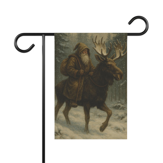 Vintage Santa Garden Banner, Holiday Decor, Outdoor Flag, Christmas Yard Decoration, Rustic Home Decor, Santa on Moose