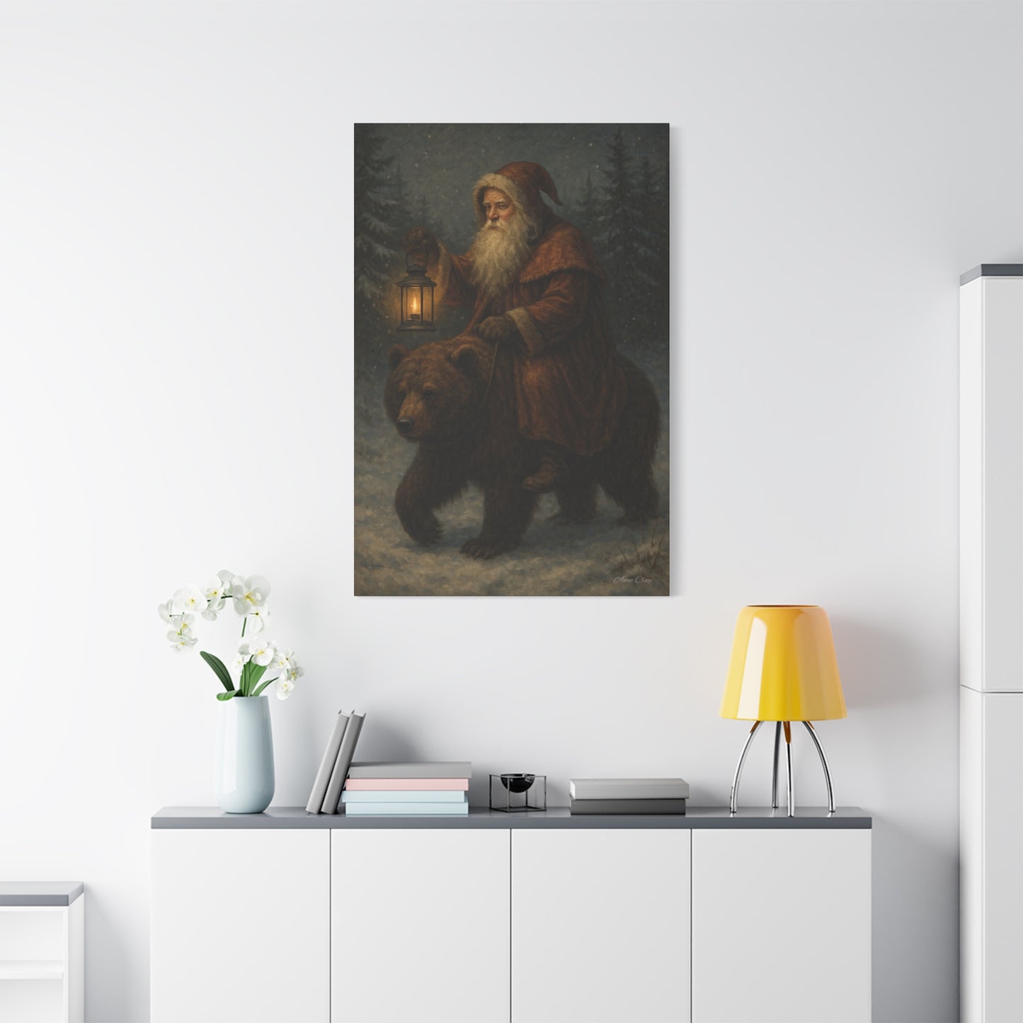 Vintage Santa Bear Canvas Wall Art