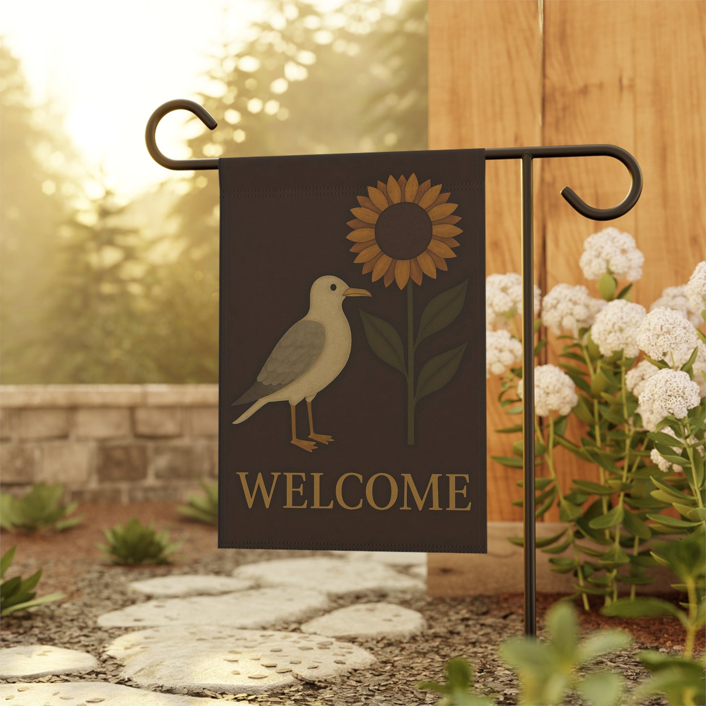 Welcome Garden & House Banner, Decorative Yard Sign, Outdoor Decor, Spring & Summer Decoration, Bird & Sunflower Theme