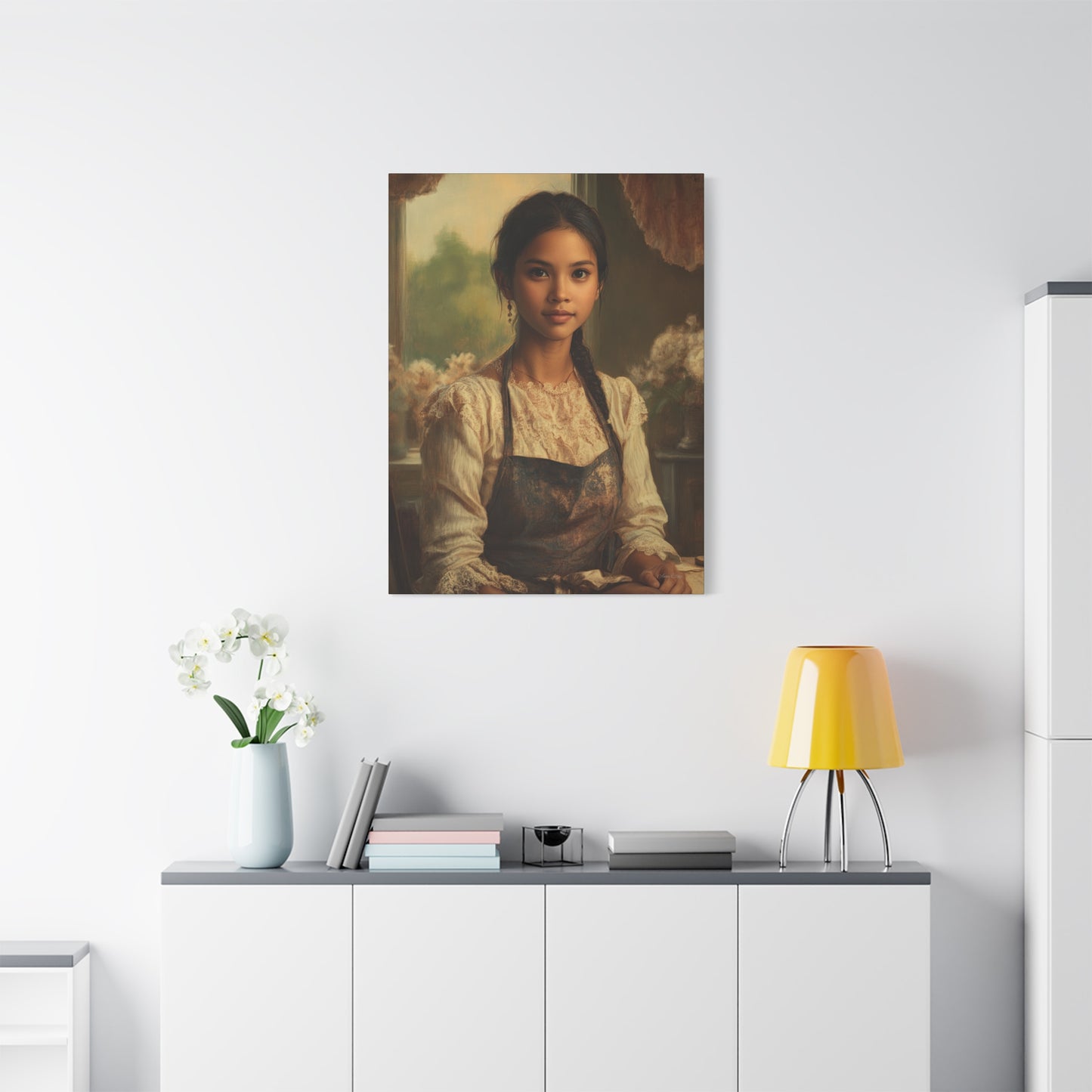Elegant Stretched Canvas Art, Portrait with Vintage Aesthetic, Home Decor, Gift for Art Lovers, Wall Art, Framed Artwork