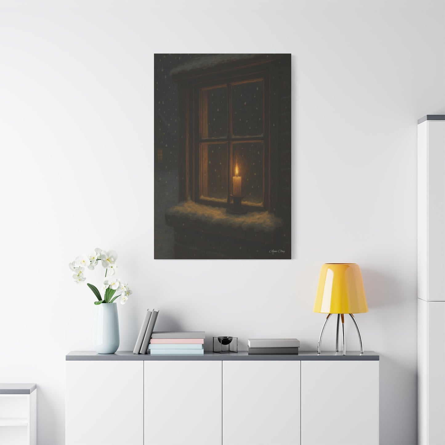Light in the Darkness Candlelit Winter Scene Canvas Print Christmas, Holiday